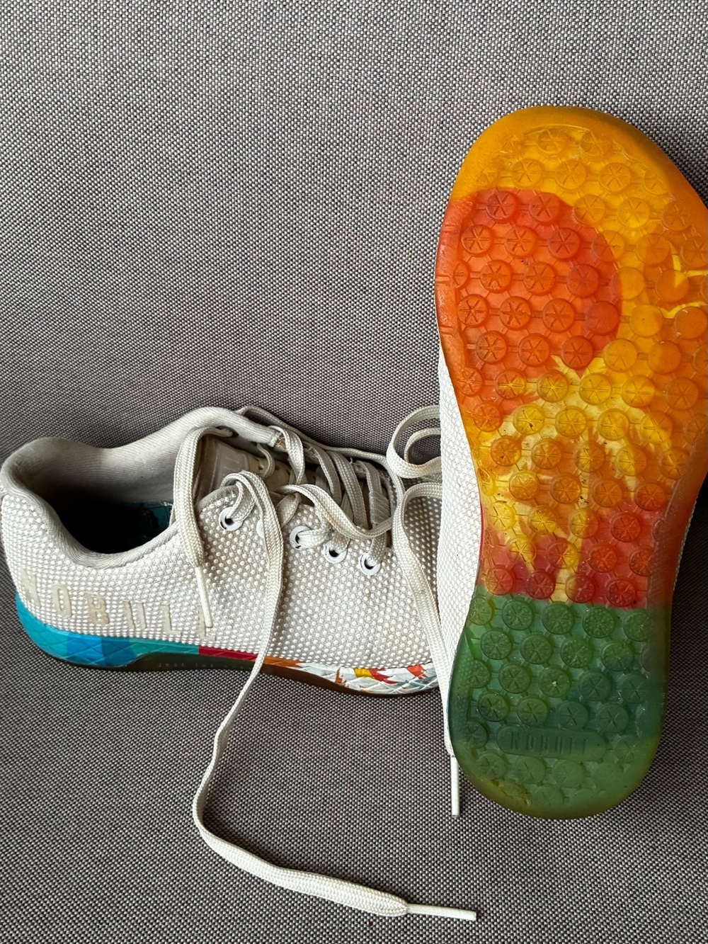 NOBULL White Knit Trainer with Rainbow Translucent Sole
